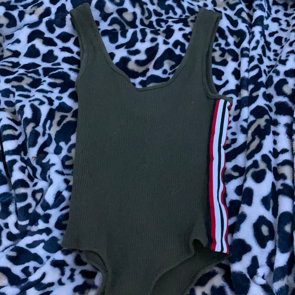 Army green striped bodysuit